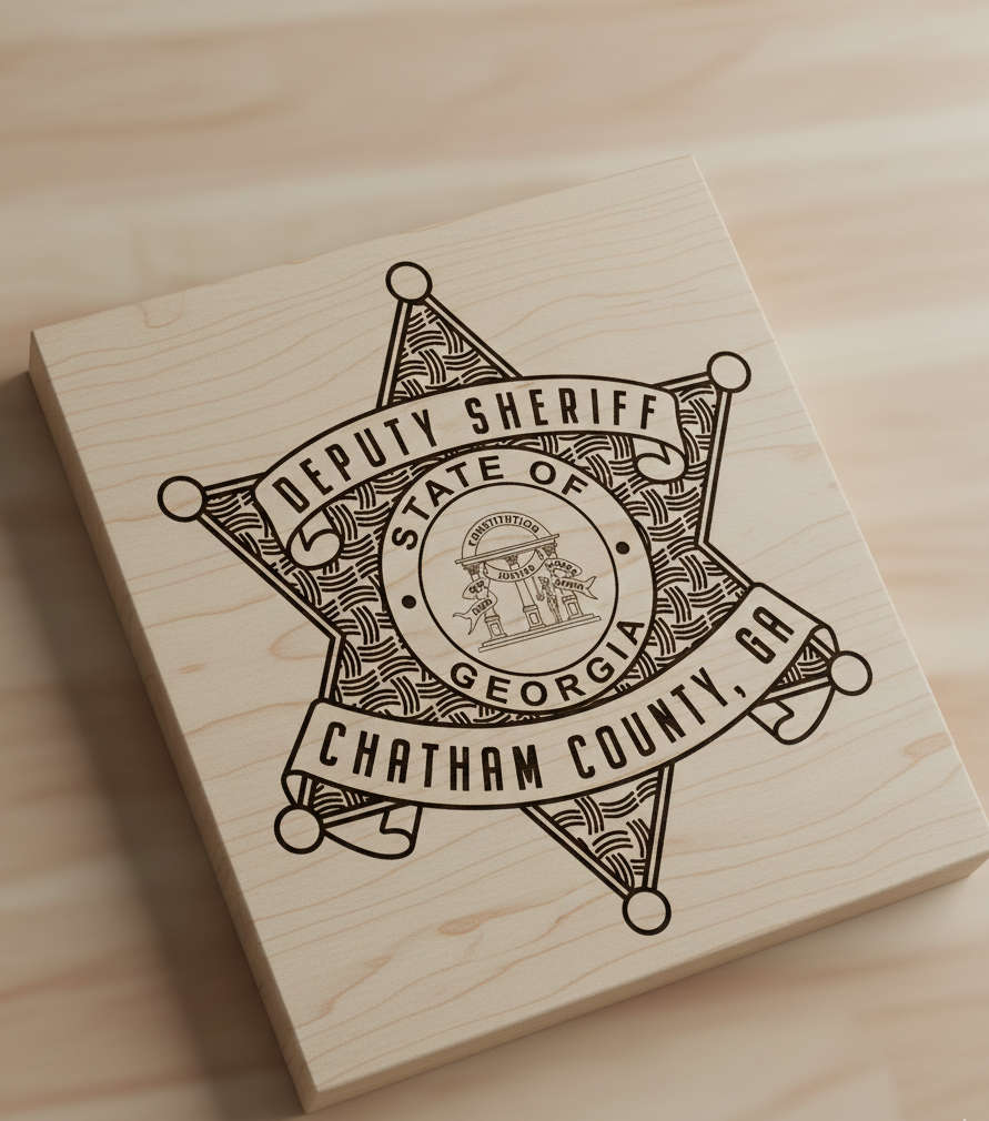 Chatham County Georgia Deputy Sheriff SVG

Georgia State Star Badge Vector Design

Chatham County GA PD Emblem for CNC Engraving

Deputy Sheriff Badge SVG for Laser Cut

GA Law Enforcement Badge Vector