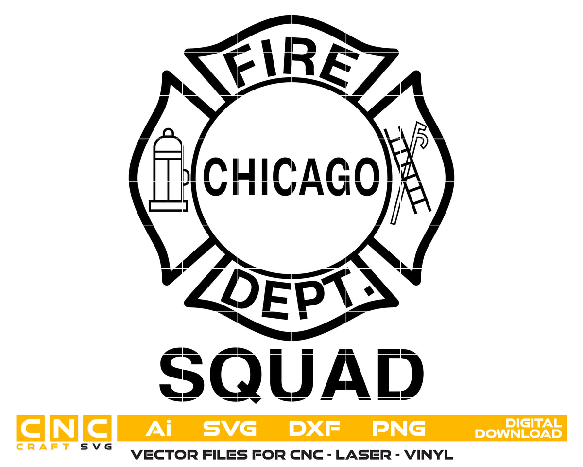 Chicago Fire Department Squad Badge SVG Illinois Firefighter Vector