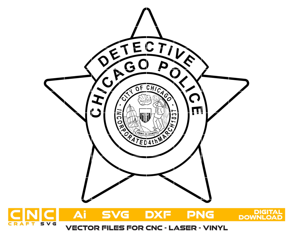 Chicago Police Detective Badge SVG Illinois Law Enforcement Vector