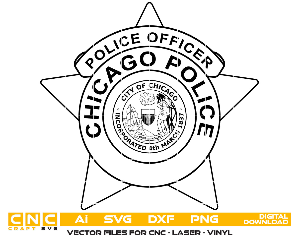 Chicago Police Officer Badge SVG Illinois Law Enforcement Vector