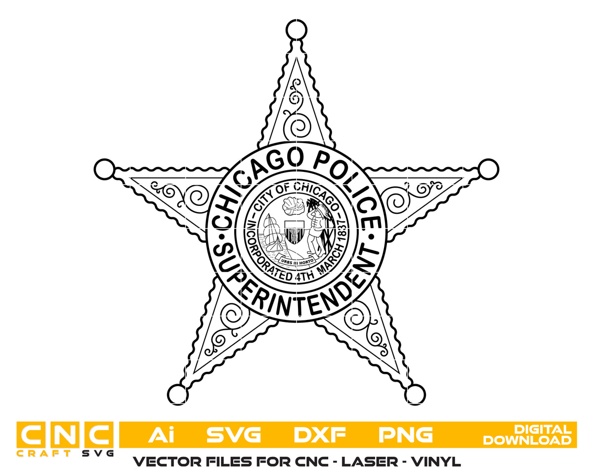 Chicago Police Superintendent Badge SVG Illinois Law Enforcement Vector