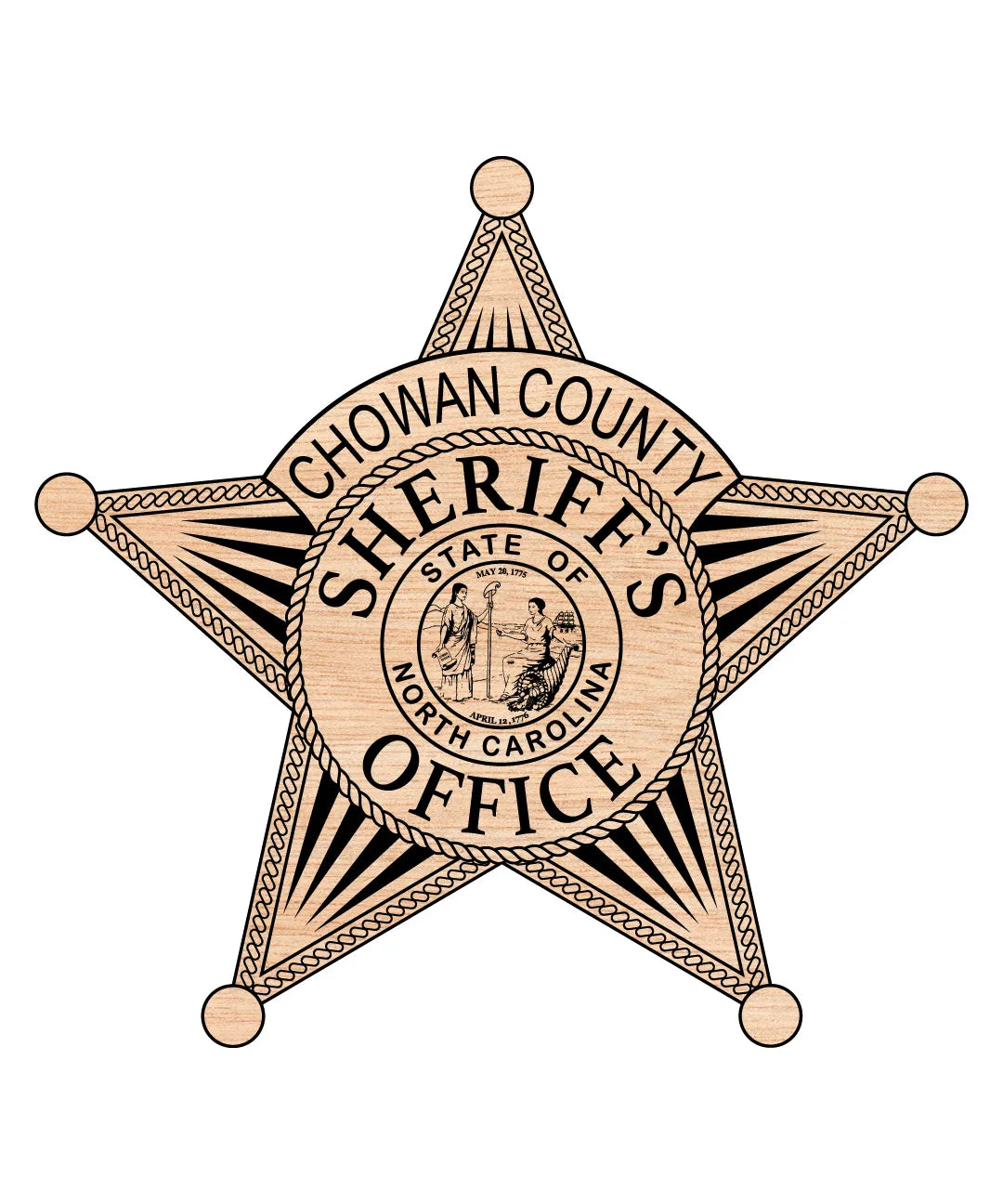 Chowan County Sheriffs Badge SVG

North Carolina Law Enforcement Vector

5-Point Star Sheriff Emblem

Sheriff Plaque Engraving File

Chowan County Sheriff Sign CNC File