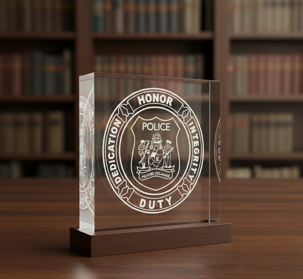 Milford Police Department Badge SVG

Delaware Law Enforcement Vector Design

State of Delaware Coat of Arms Police Emblem

Circular Police Shield Engraving File

Milford DE Police Sign CNC File
