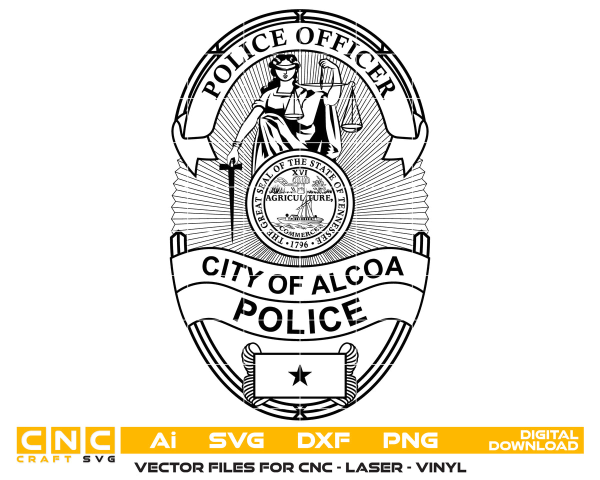 City of Alcoa Police Officer Badge SVG Tennessee Law Enforcement Vector