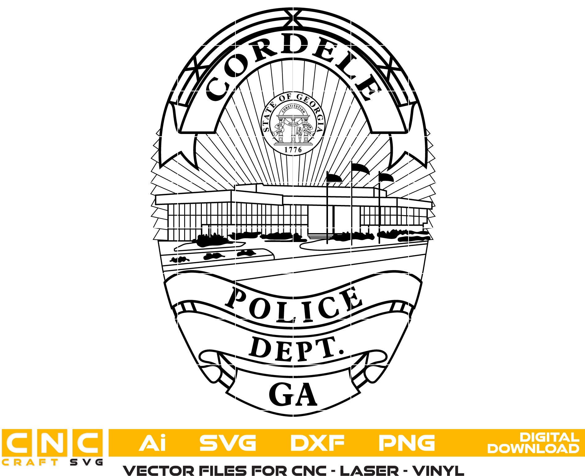 City of Cordele Georgia Police Badge SVG for CNC

Cordele GA Police Dept Vector for Laser Engraving

Cordele Georgia Police Emblem for Wood Carving

Professional Cordele GA Law Enforcement Badge Design

Cordele Police SVG Logo for CNC Router Projects