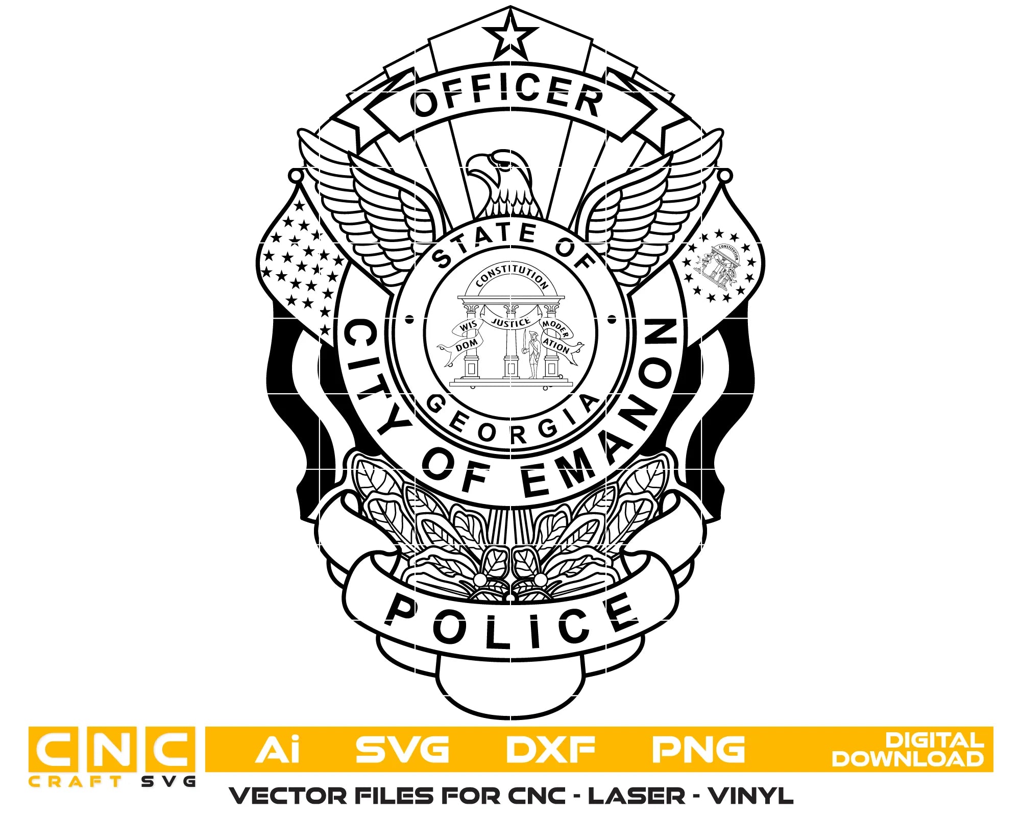 City of Emanon Police Officer Badge SVG Georgia Law Enforcement Vector