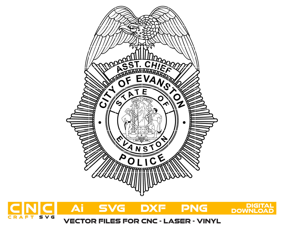 City of Evanston Police Assistant Chief Badge SVG Wyoming Law Enforcement Vector