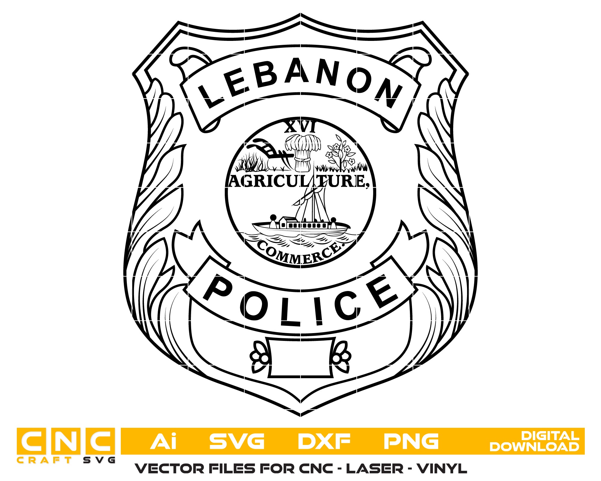 City of Lebanon Police Department Badge SVG for CNC

Lebanon Police Badge Vector for Laser Engraving

City of Lebanon Law Enforcement Emblem for Wood Carving

Professional Lebanon Police Shield Vector Design

Lebanon Police SVG Logo for CNC Router Projects