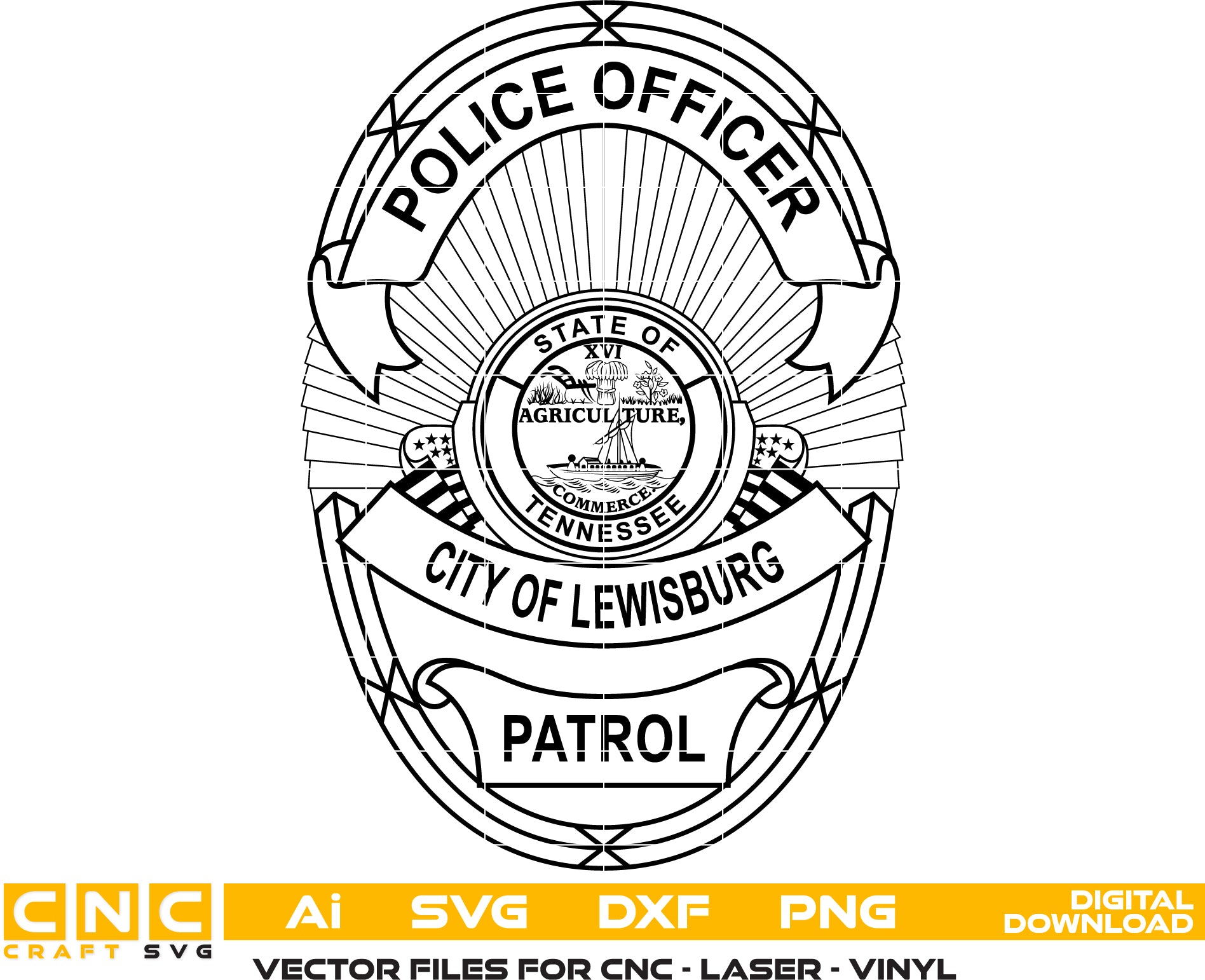 City of Lewisburg Police Officer Badge SVG for CNC

Lewisburg TN Police Badge Vector for Laser Engraving

City of Lewisburg Tennessee Law Enforcement Emblem for Wood Carving

Professional Lewisburg Police Shield Vector Design

Lewisburg TN Police SVG Logo for CNC Router Projects