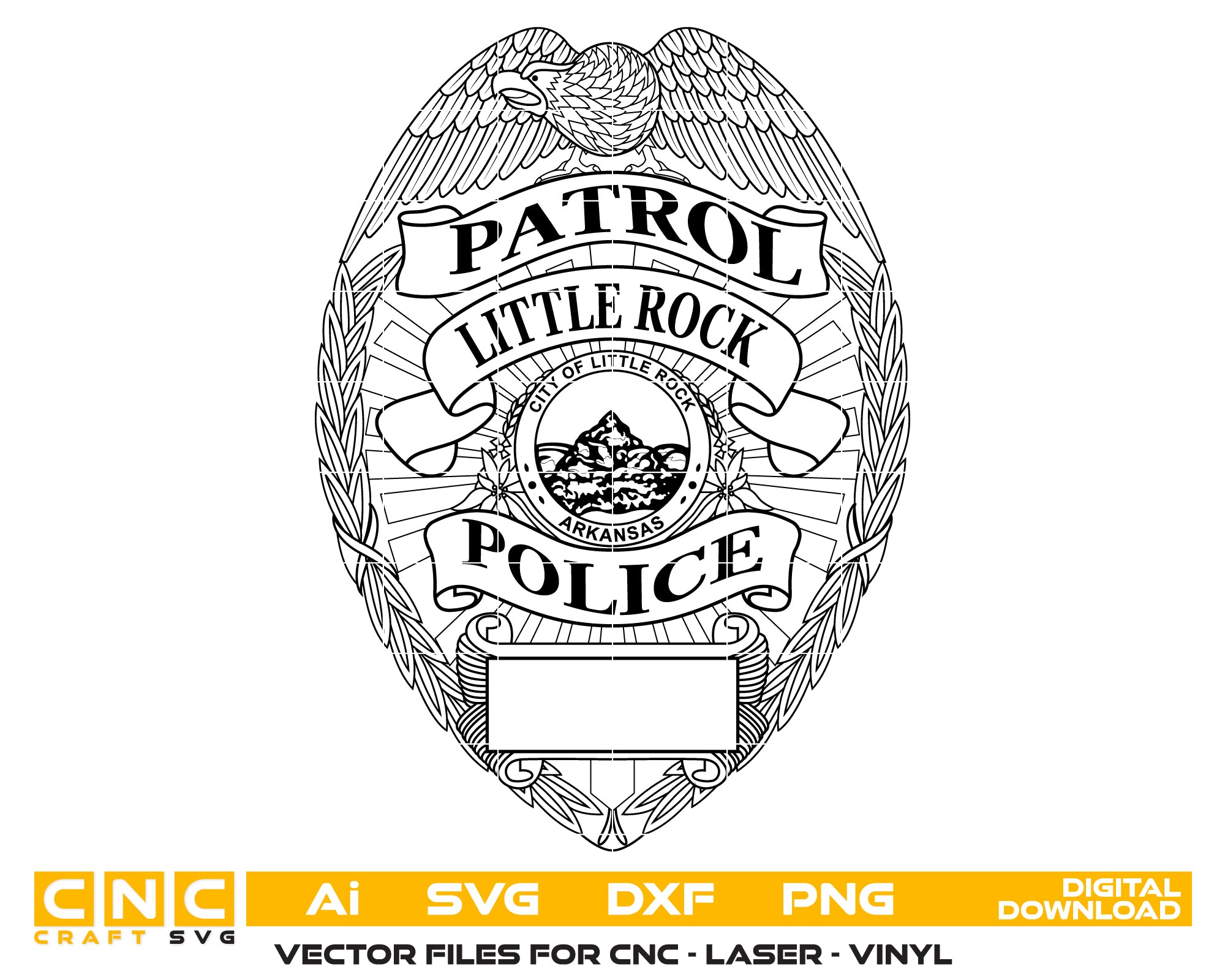 City of Little Rock Police Badge SVG for CNC

Little Rock AR Police Patrol Badge Vector for Laser Engraving

Little Rock Arkansas Police Emblem for Wood Carving

Professional Little Rock Law Enforcement Badge Design

Little Rock Police SVG Logo for CNC Router Projects