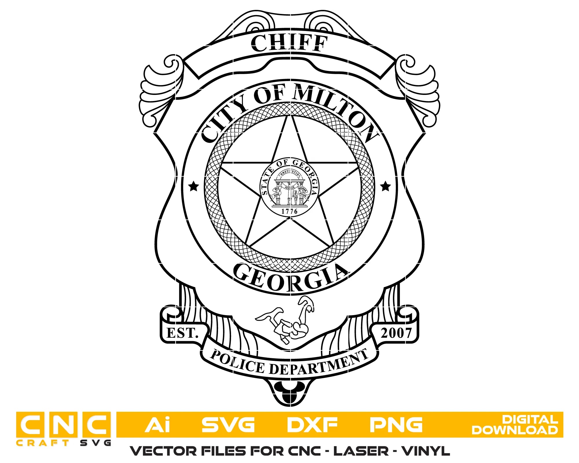 City of Milton Police Chief Badge Georgia SVG Georgia Law Enforcement Vector