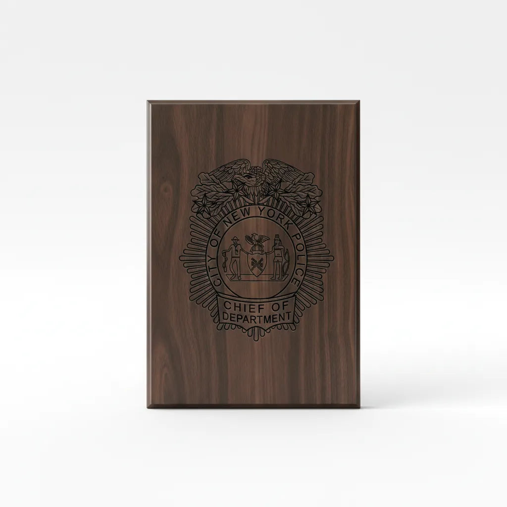 NYPD Chief of Department Badge SVG

New York Law Enforcement Vector Design

NYC Police Sunburst Badge Engraving File

City of New York Police Sign CNC File

NYPD Seal Badge Vector for Laser Cutting