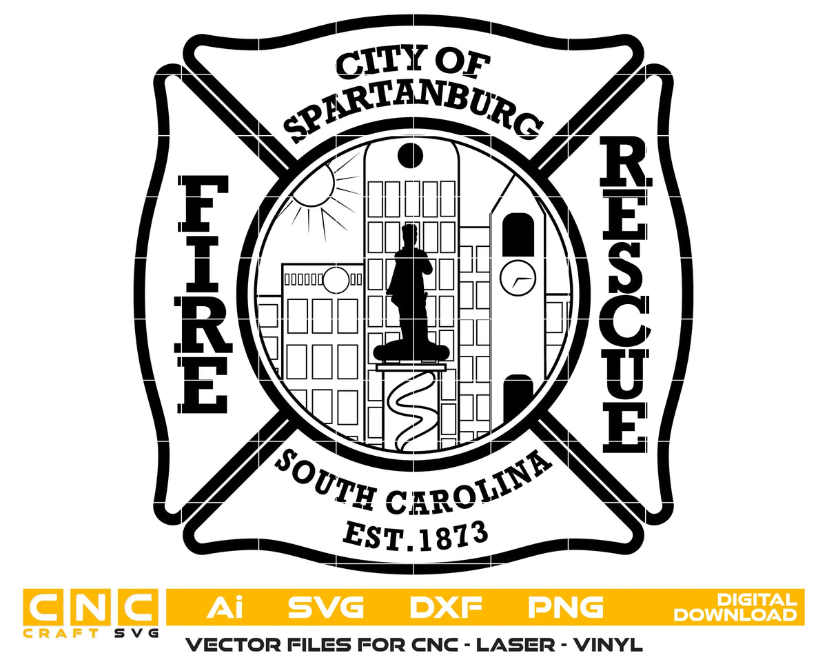 City Of Spartanburg Fire Rescue Badge SVG South Carolina Fire Rescue Vector