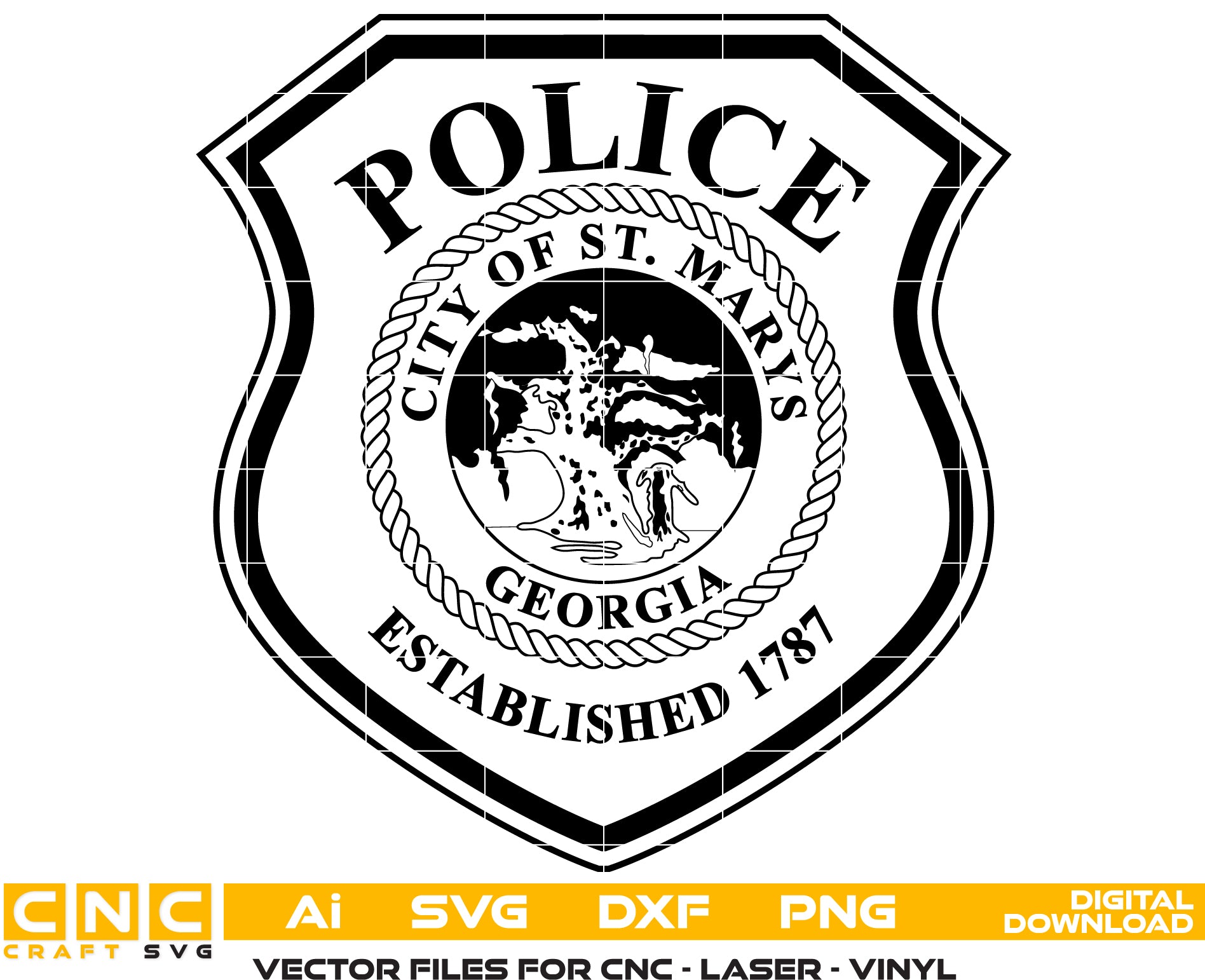 City of St. Marys Police Badge SVG for CNC

City of St. Marys GA Police Vector for Laser Engraving

St. Marys Georgia Police Emblem for Wood Carving

Professional St. Marys GA Law Enforcement Badge Design

City of St. Marys Police SVG Logo for CNC Router Projects