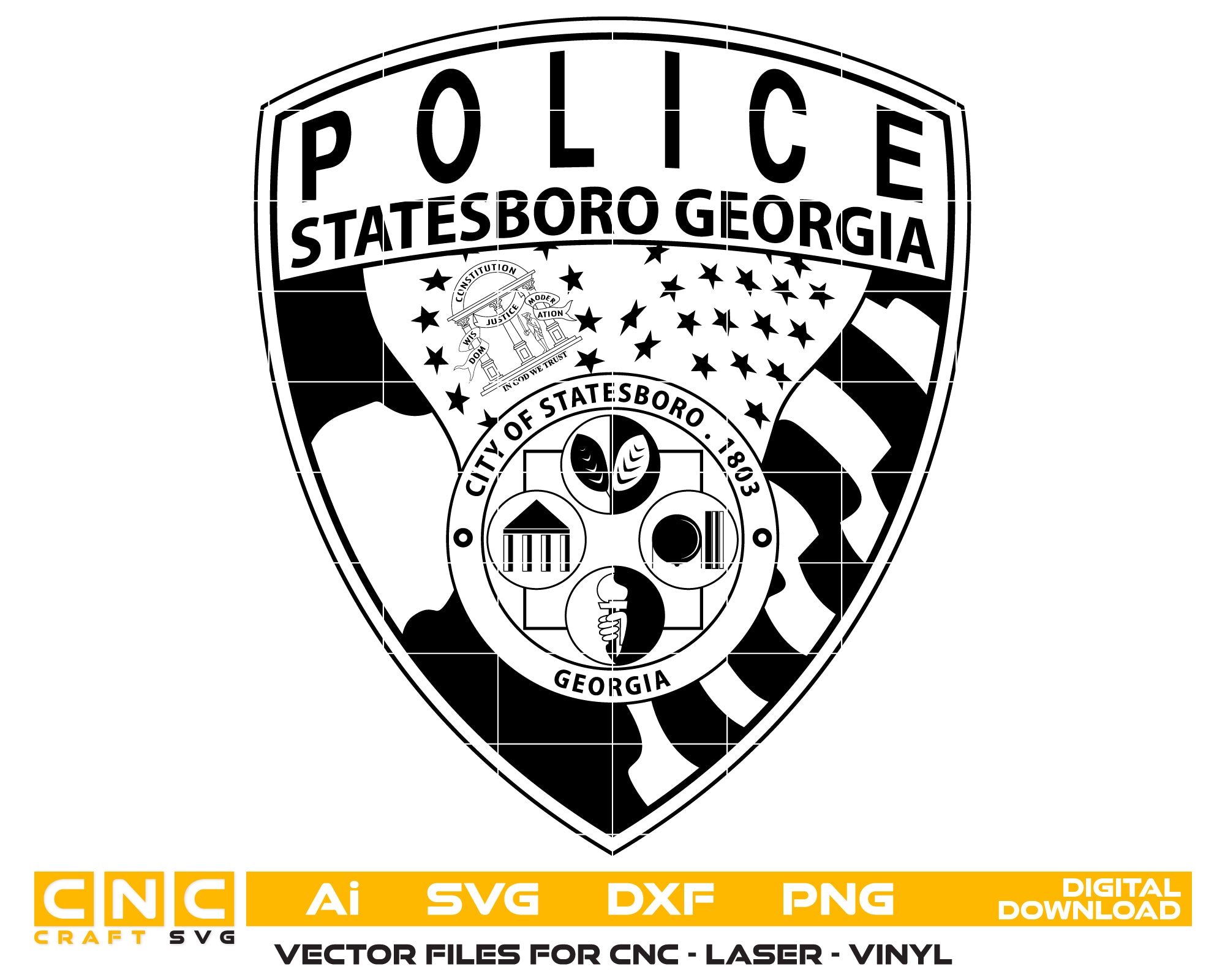 City of Statesboro Police Patch SVG for CNC

Statesboro GA Police Emblem Vector for Laser Engraving

Statesboro Georgia Police Patch for Wood Carving

Professional Statesboro Law Enforcement Badge Design

Statesboro GA Police SVG Logo for CNC Router Projects