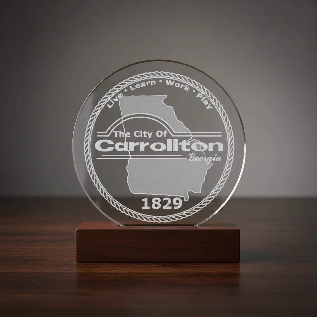 City of Carrollton Georgia Seal SVG

Georgia Municipal Vector Design

Carrollton State Outline Engraving File

City Government Sign CNC File

Rope Border City Seal Vector for Laser Cutting