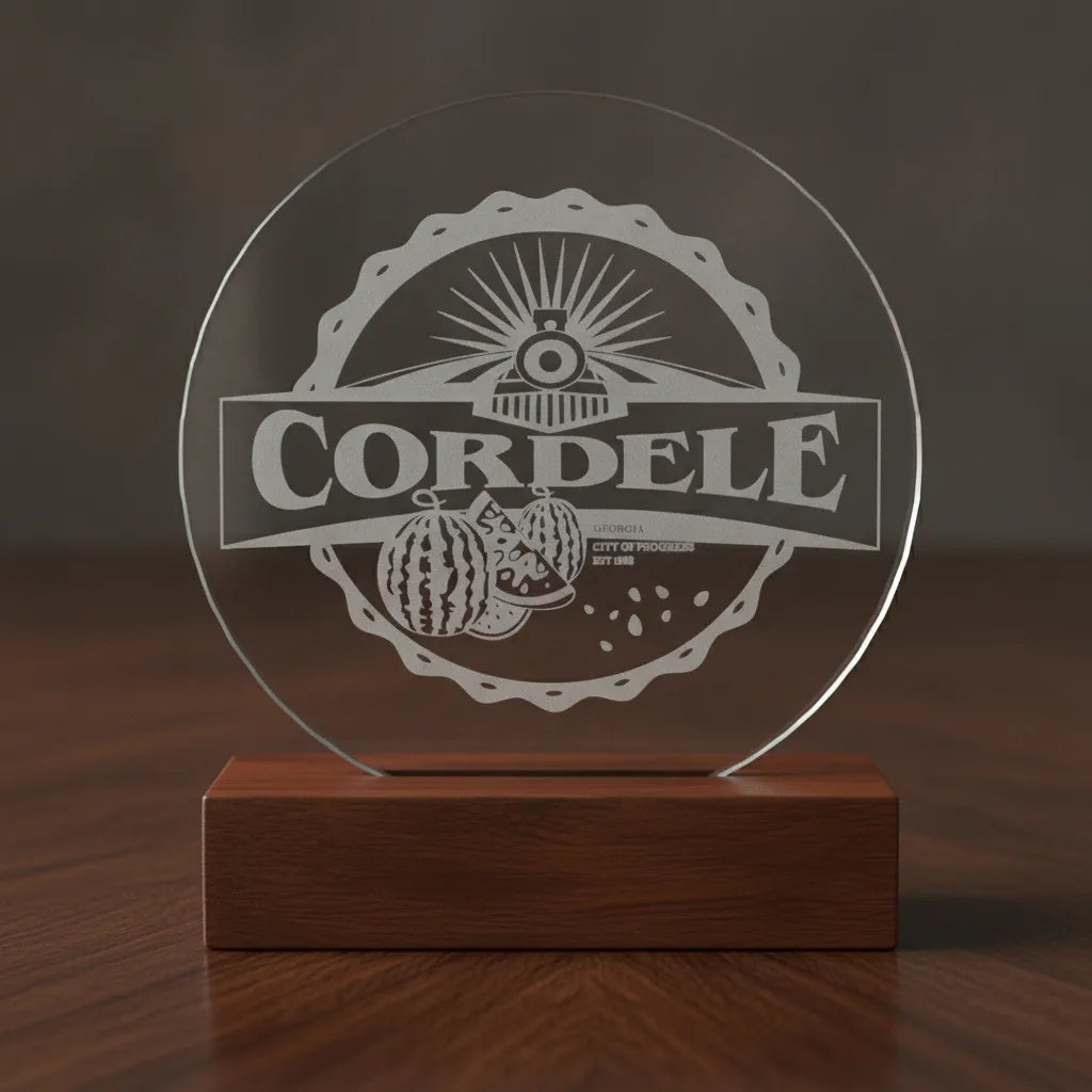 City of Cordele GA Municipal Seal SVG

Georgia Town Civic Seal Vector

Cordele Train Watermelon Engraving File

City of Progress Sign CNC File

Municipal Civic Logo Vector for Lasers