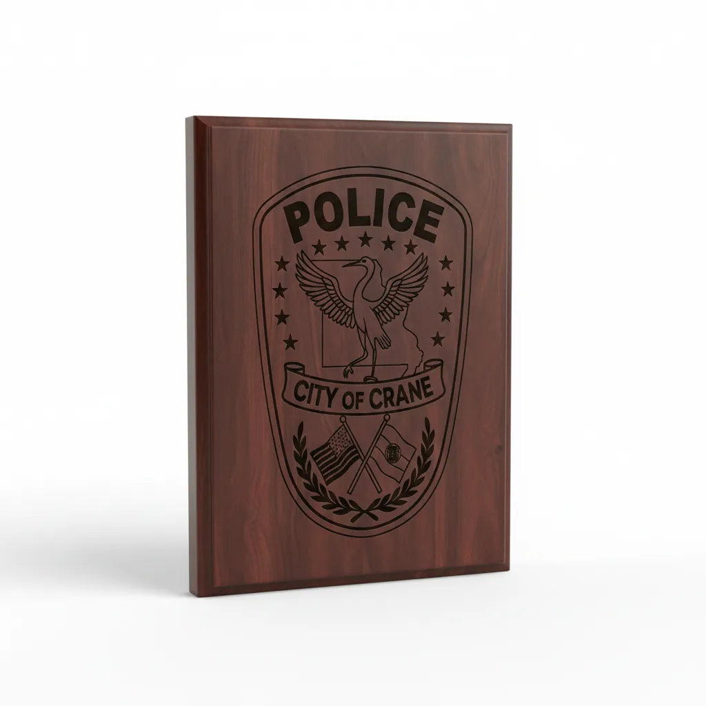 City of Crane Police Patch SVG

Texas Law Enforcement Vector Design

Crane Bird Police Shield Engraving File

City of Crane TX Police Sign CNC File

Crossed Flags Police Patch Vector for Lasers