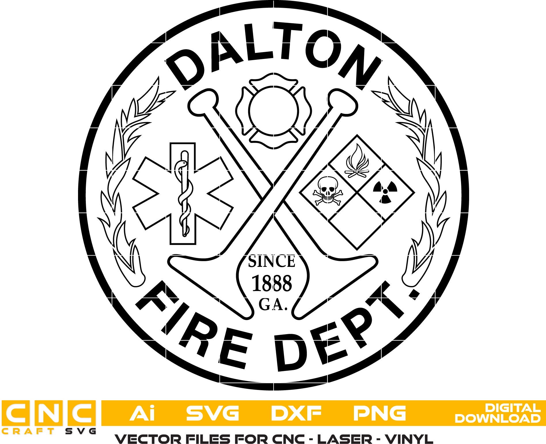 City of Dalton Fire Department Patch SVG

Georgia Fire Rescue Vector Design

Crossed Bugles Firefighter Engraving File

Dalton GA Fire Sign CNC File

EMS Hazmat Fire Dept Patch Vector for Lasers
