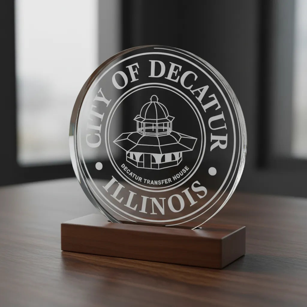 City of Decatur Illinois Seal SVG

Illinois Municipal Vector Design

Decatur Transfer House Engraving File

City Government Sign CNC File

Decatur City Seal Vector for Laser Cutting