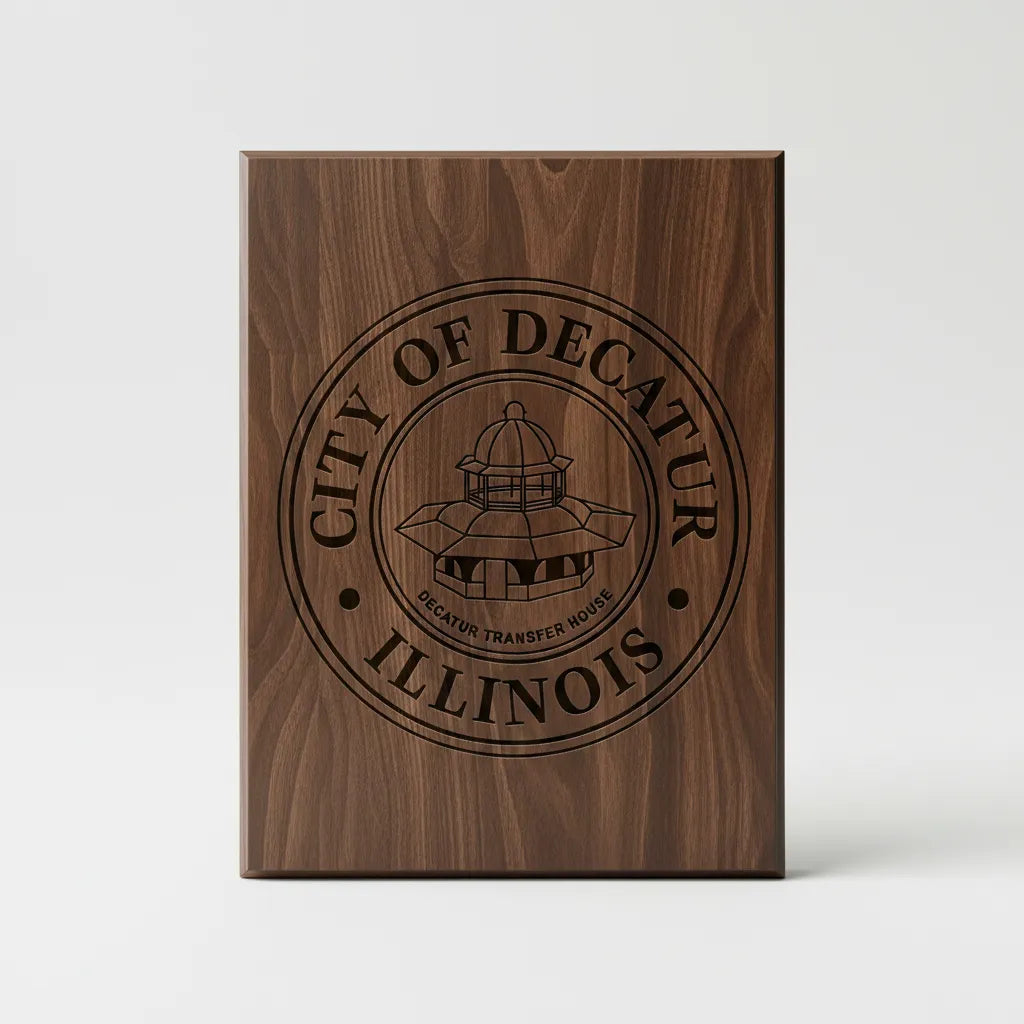 City of Decatur Illinois Seal SVG

Illinois Municipal Vector Design

Decatur Transfer House Engraving File

City Government Sign CNC File

Decatur City Seal Vector for Laser Cutting