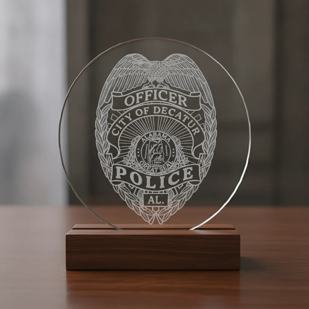 City Of Decatur Police Badge SVG

Alabama Law Enforcement Vector

Police Officer Eagle Shield Emblem

Officer Plaque Engraving File

Decatur Police Sign CNC File