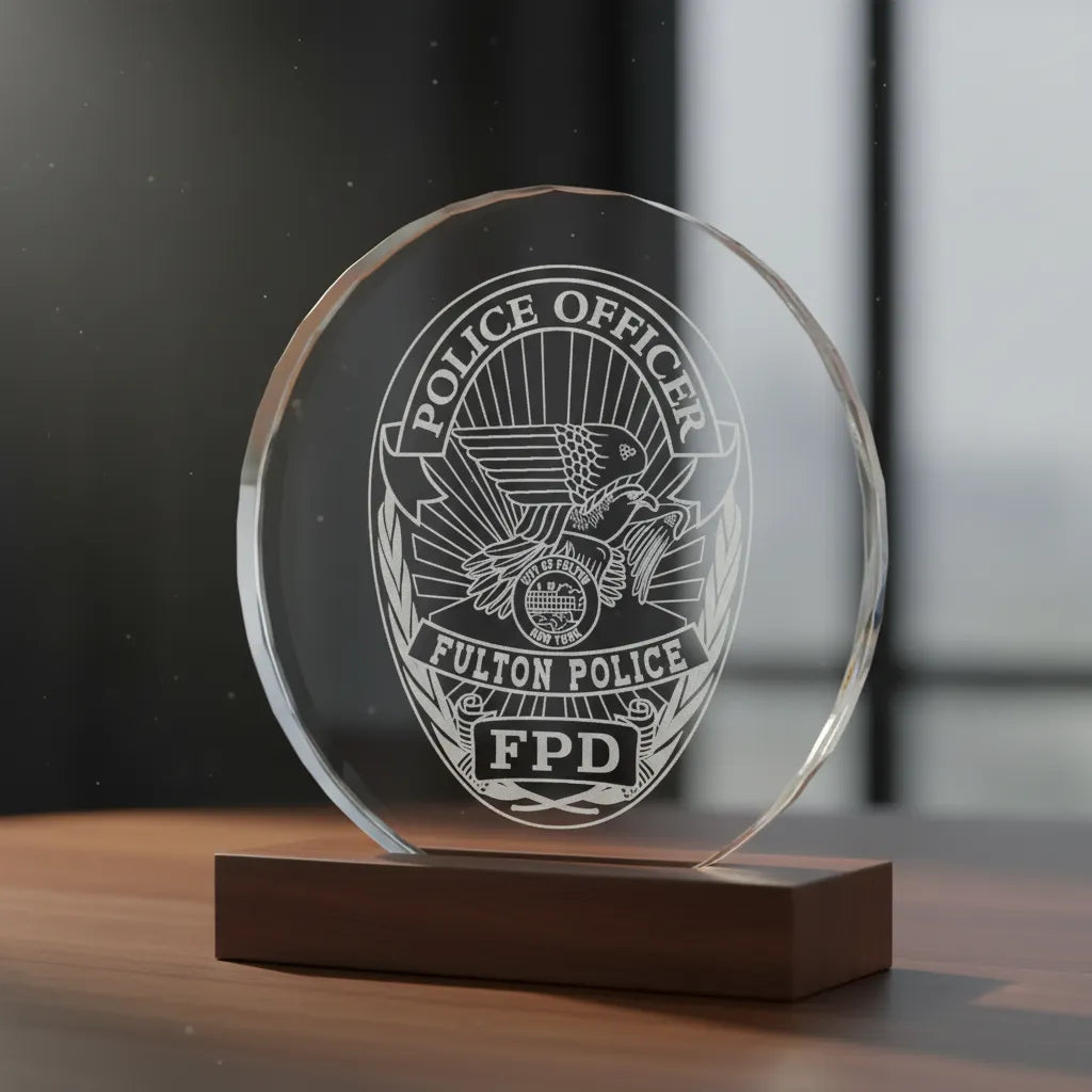 City of Fulton Police Officer Badge SVG

New York Law Enforcement Vector Design

Flying Eagle Police Badge Engraving File

Fulton NY Police Sign CNC File

FPD Law Enforcement Badge Vector for Lasers