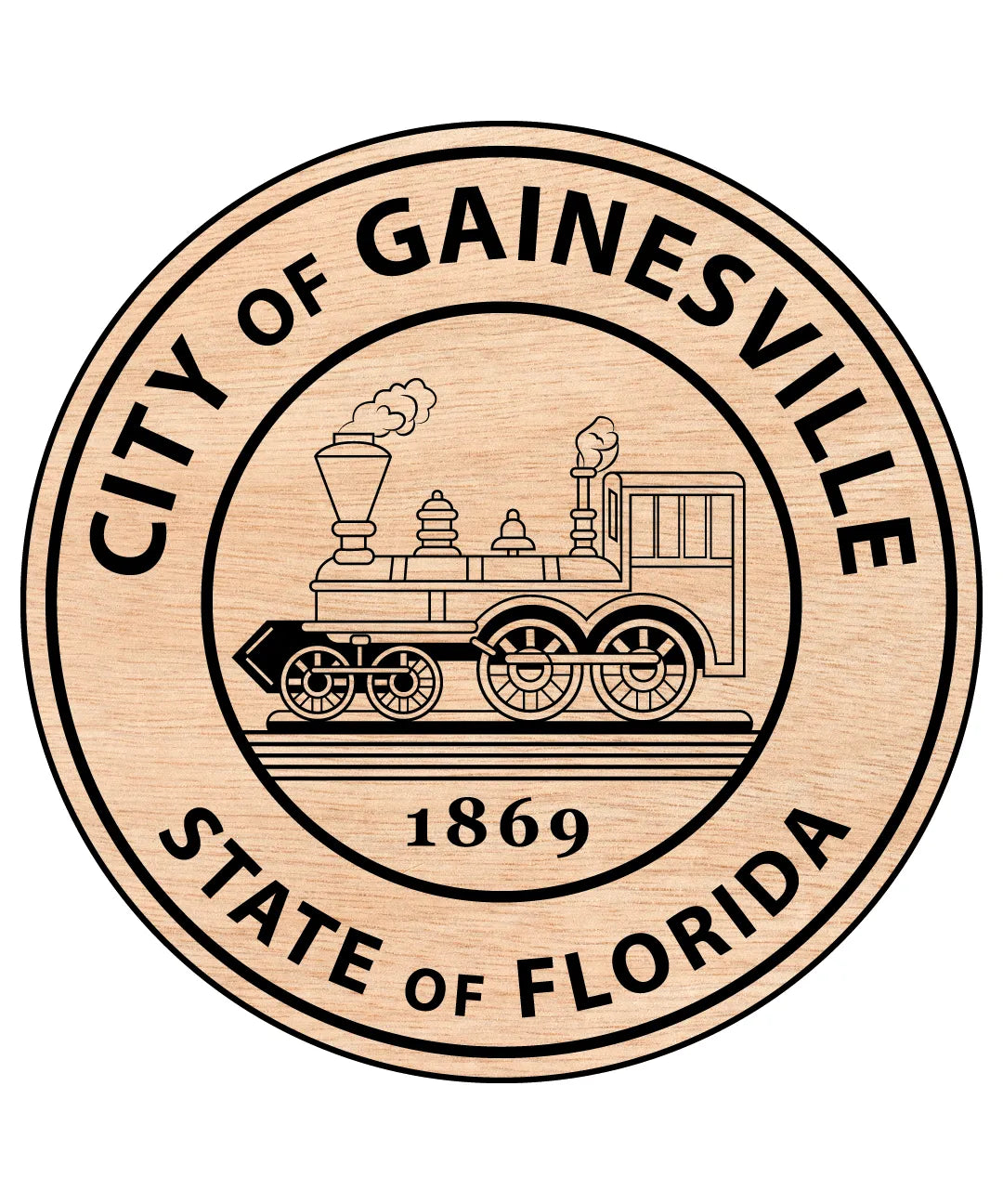 City of Gainesville Seal SVG

Florida Municipal Vector

Vintage Steam Locomotive Emblem

City Plaque Engraving File

Gainesville City Sign CNC File