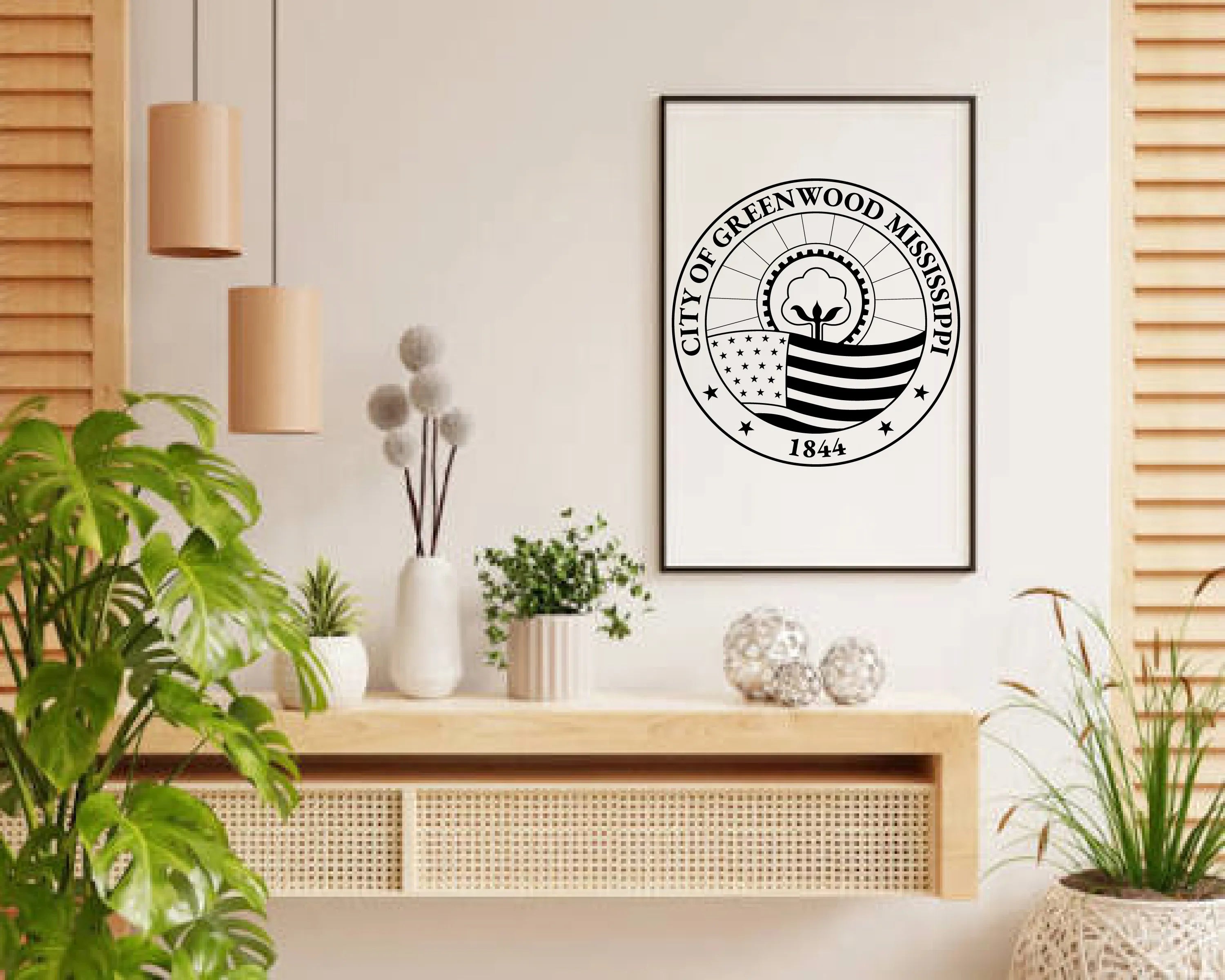 City of Greenwood Seal SVG

Mississippi Municipal Vector

Cotton Boll Gear Flag Emblem

City Plaque Engraving File

Greenwood City Sign CNC File