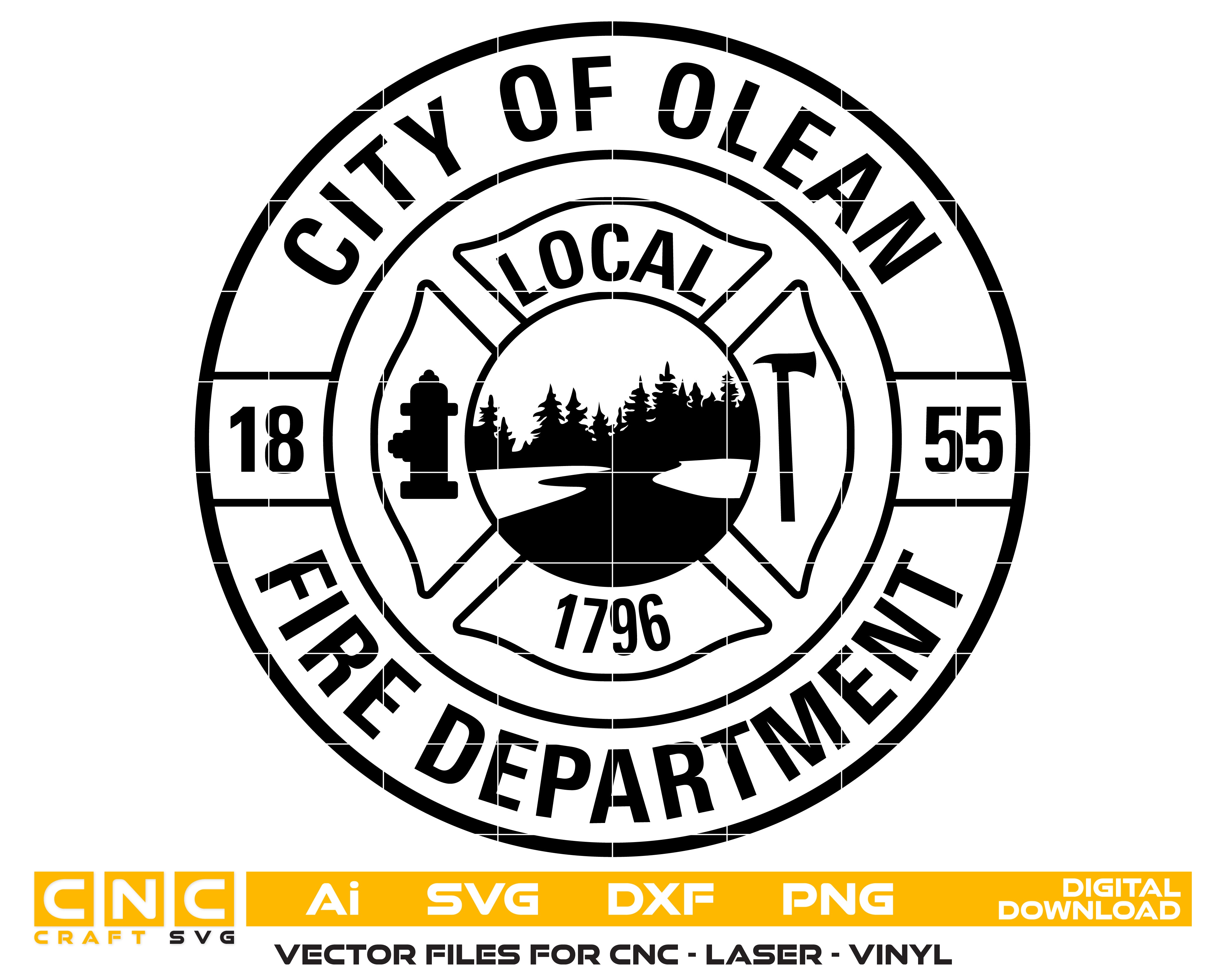 City of Olean Fire Department Badge SVG

New York Firefighter Vector Design

Olean Fire Local 1855 Emblem

Fire Dept Cross Logo for Engraving

Fire Rescue CNC Badge File