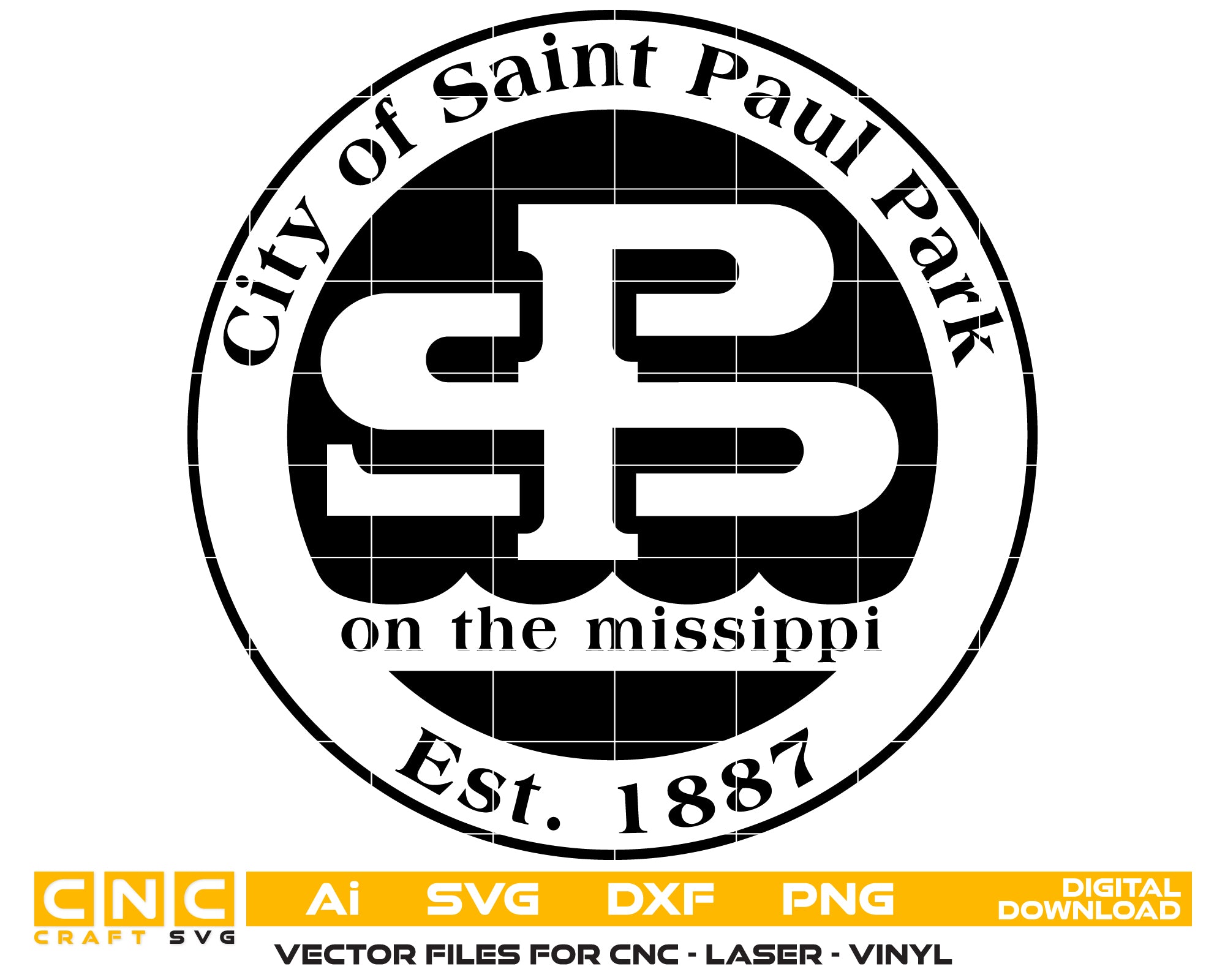 City of Saint Paul Park Logo SVG

Minnesota City Seal Vector

SPP Monogram Logo Emblem

City Official Plaque Engraving File

Saint Paul Park Sign CNC File