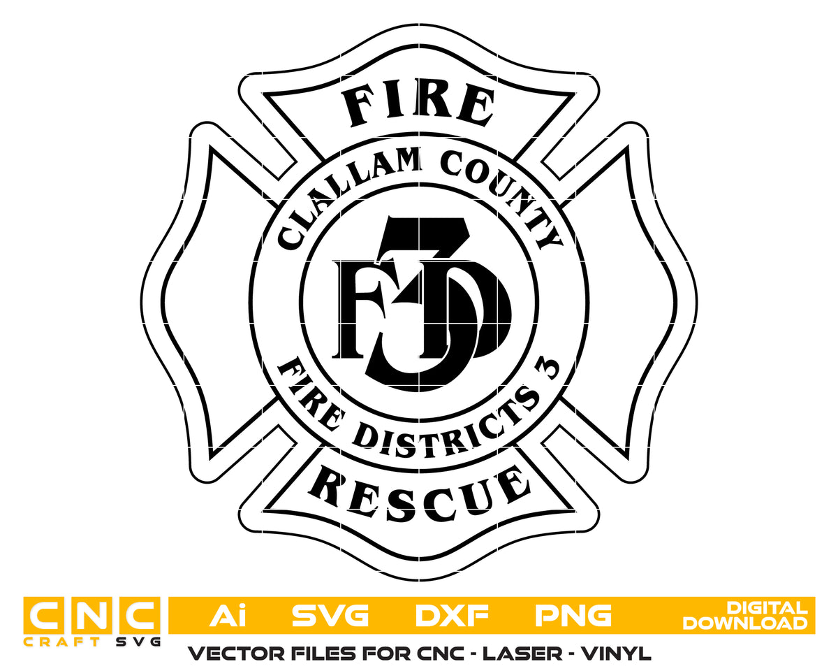 Clallam County Fire District 3 Badge SVG Washington Firefighter Vector