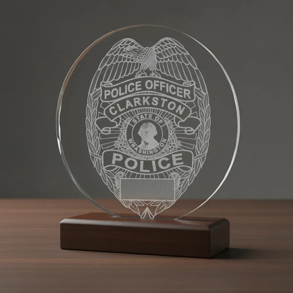 Clarkston Police Badge SVG

Washington Law Enforcement Vector

Police Officer Eagle Shield Emblem

Officer Plaque Engraving File

Clarkston Police Sign CNC File