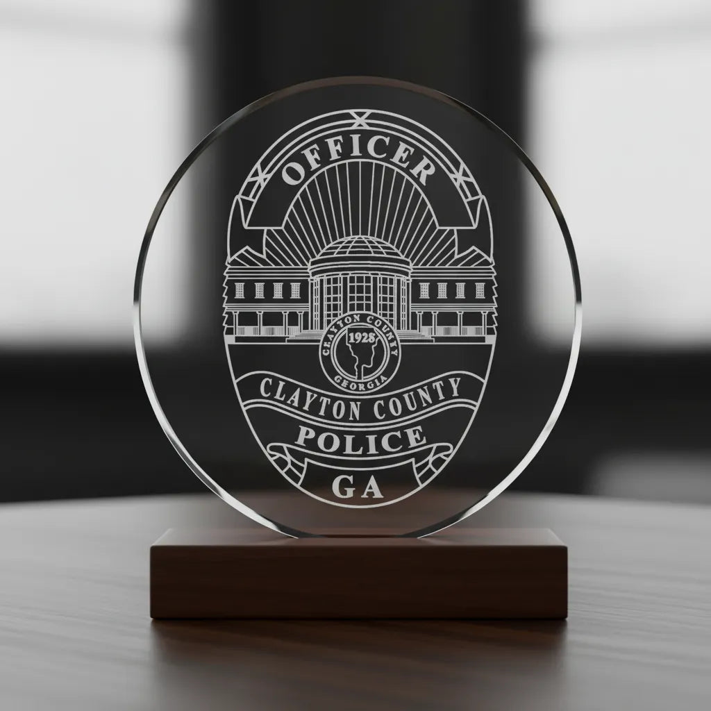 Clayton County Police Officer Badge SVG

Georgia Law Enforcement Vector Design

Domed Building Police Badge Engraving File

Clayton County GA Police Sign CNC File

Police Officer Badge Vector for Lasers