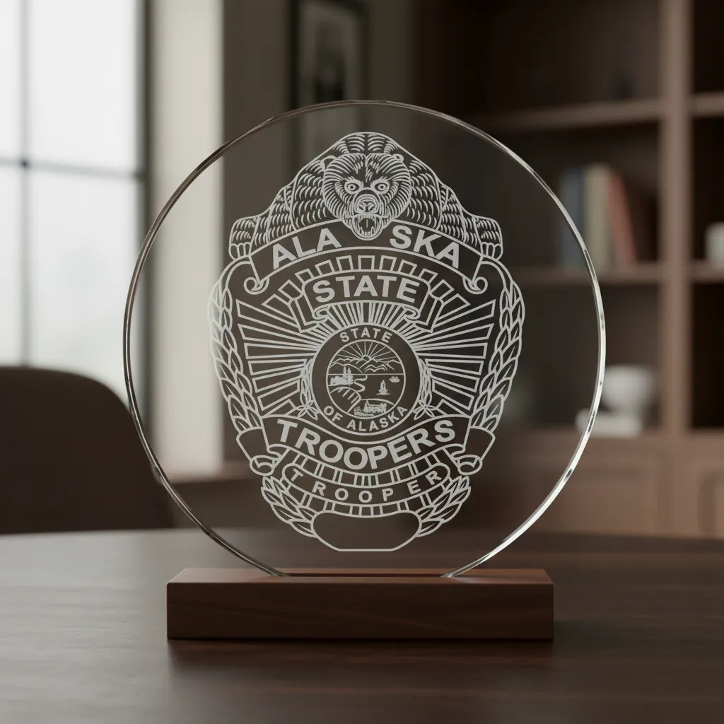 Alaska State Troopers Badge SVG

Alaska Law Enforcement Vector Design

6-Point Star Trooper Badge Engraving File

Alaska State Seal Sign CNC File

Trooper Star Badge Vector for Laser Cutting