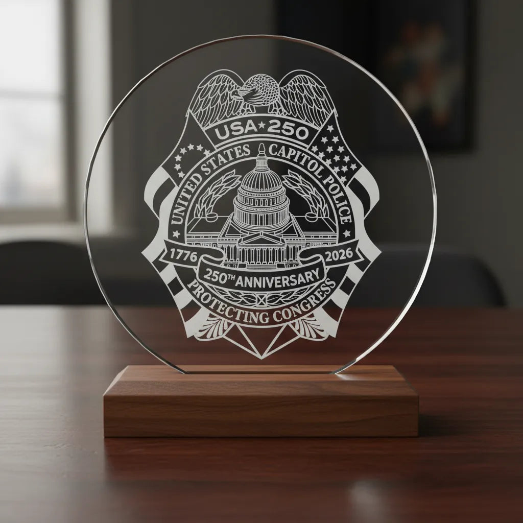 US Capitol Police 250th Anniversary Badge SVG

Federal Law Enforcement Vector Design

USA 250 Commemorative Shield Engraving File

Protecting Congress Sign CNC File

US Capitol Building Badge Vector for Lasers
