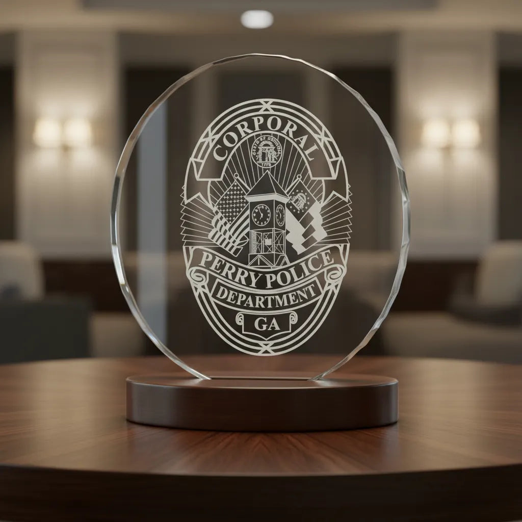Perry Police Officer Badge SVG

Georgia Law Enforcement Vector Design

Eagle Shield Police Badge Engraving File

Perry GA Police Sign CNC File

State of Georgia Seal Vector for Lasers