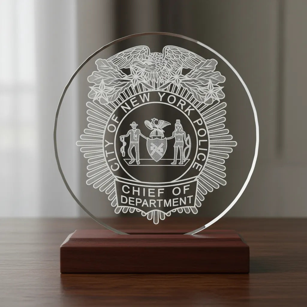 NYPD Chief of Department Badge SVG

New York Law Enforcement Vector Design

NYC Police Sunburst Badge Engraving File

City of New York Police Sign CNC File

NYPD Seal Badge Vector for Laser Cutting
