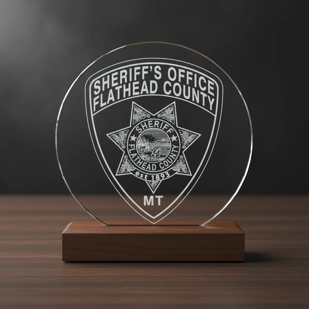 Flathead County Sheriff Patch SVG

Montana Law Enforcement Vector Design

6-Point Star Shield Engraving File

Flathead County MT Sheriff Sign CNC File

Oro y Plata Mountain Seal Vector for Laser Cutting