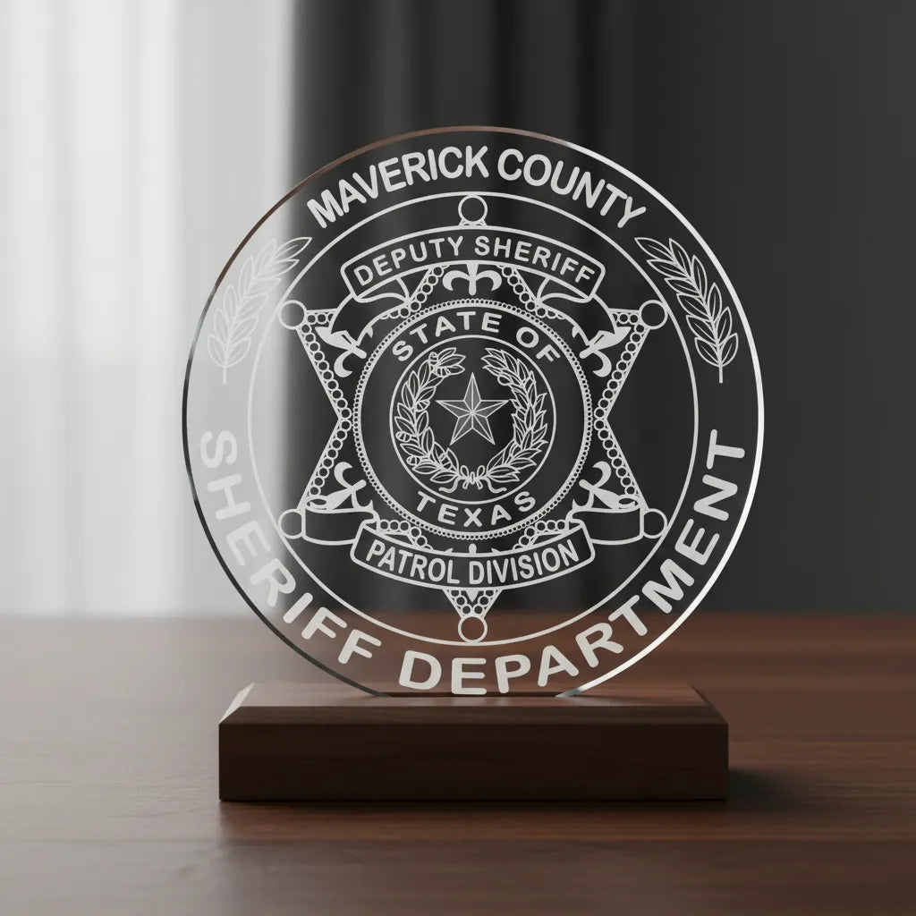 Maverick County Sheriff Badge SVG

Texas Law Enforcement Vector Design

Deputy Sheriff Patrol Division Engraving File

Maverick County TX Sign CNC File

State of Texas Seal Vector for Laser Cutting