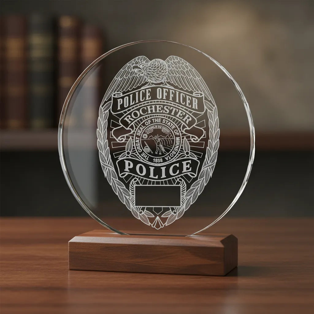Rochester Police Officer Badge SVG

Minnesota Law Enforcement Vector Design

Eagle Police Badge Engraving File

Rochester MN Police Sign CNC File

State of Minnesota Seal Vector for Laser Cutting