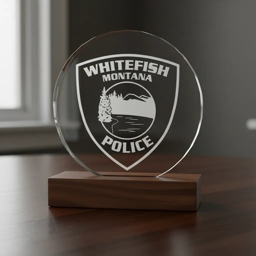 Whitefish Montana Police Logo SVG

Montana Law Enforcement Vector Design

Mountain and Lake Shield Engraving File

Whitefish MT Police Sign CNC File

Scenic Police Patch Vector for Laser Cutting