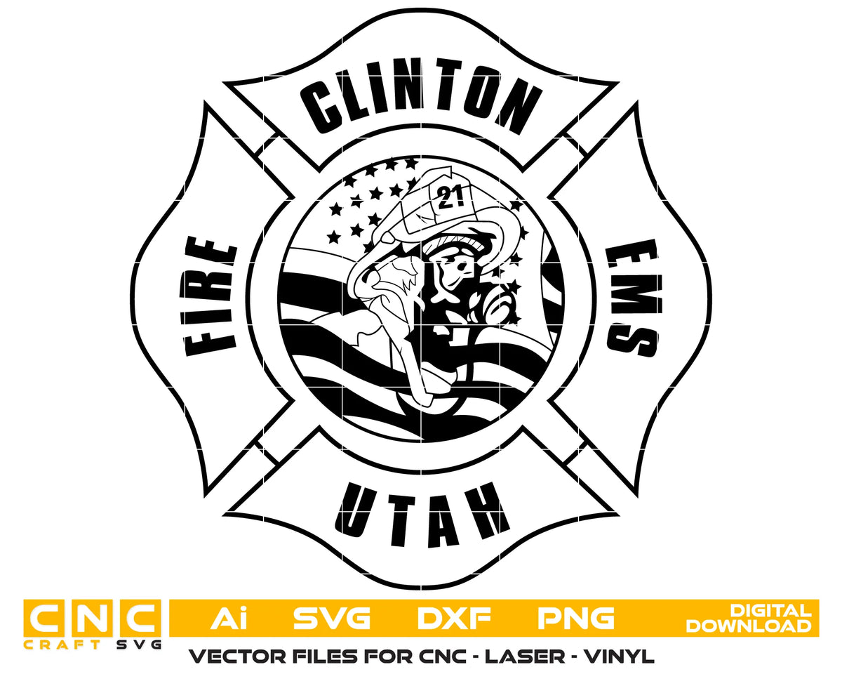 Clinton Fire Department Badge Utah SVG Firefighter Vector