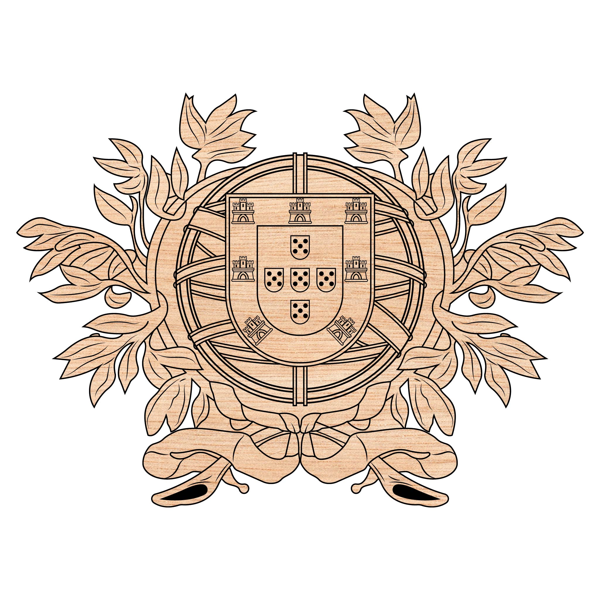 Portugal Coat of Arms SVG for CNC

Portugal National Emblem Vector for Laser Engraving

Portuguese Armillary Sphere Emblem for Wood Carving

Professional Portugal Coat of Arms Vector Design

Portugal SVG Emblem Logo for CNC Router Projects