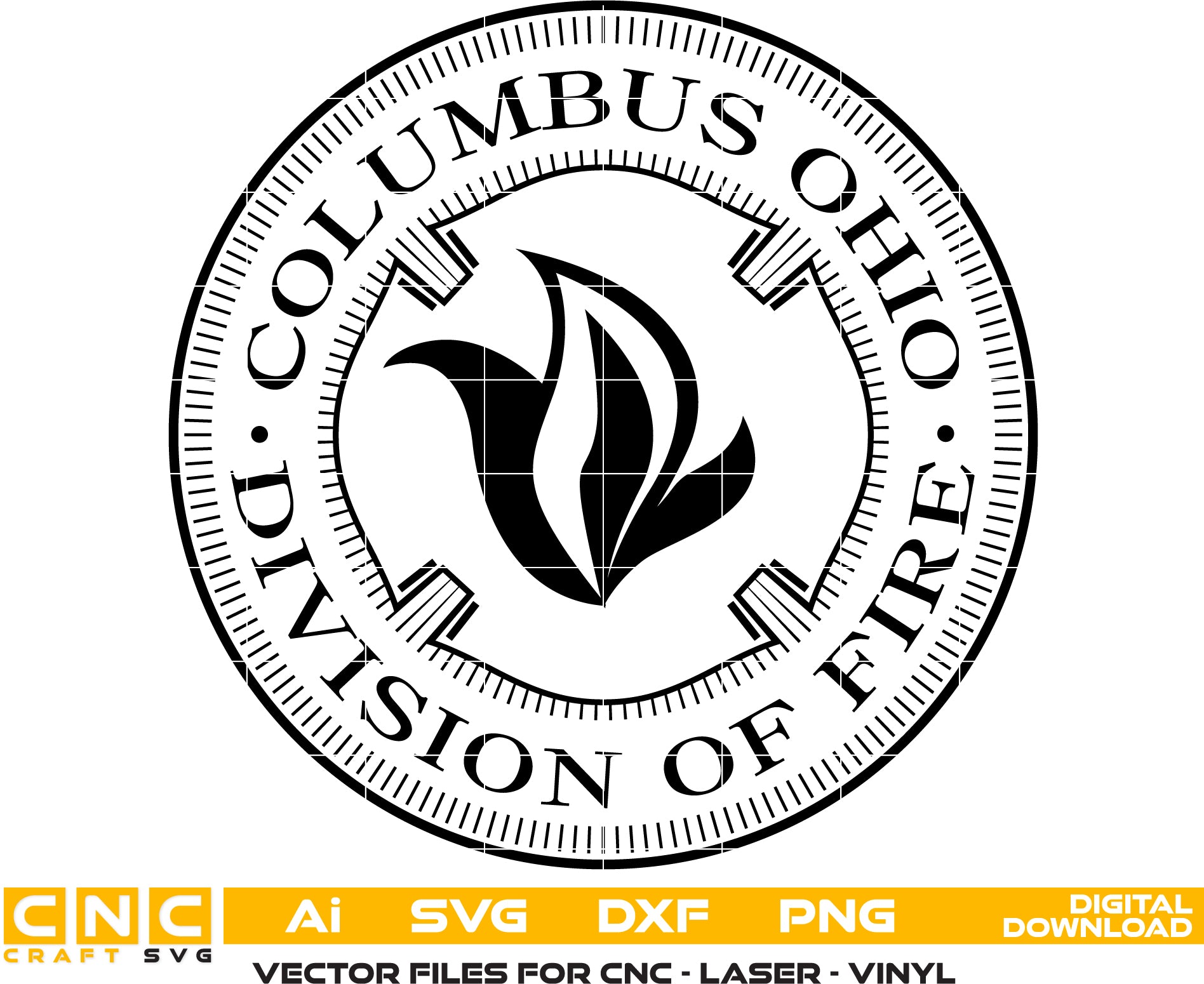 Columbus Division of Fire Logo SVG

Ohio Firefighter Vector Design

Stylized Flame Fire Rescue Engraving File

Columbus OH Fire Dept Sign CNC File

Fire Division Emblem Vector for Lasers