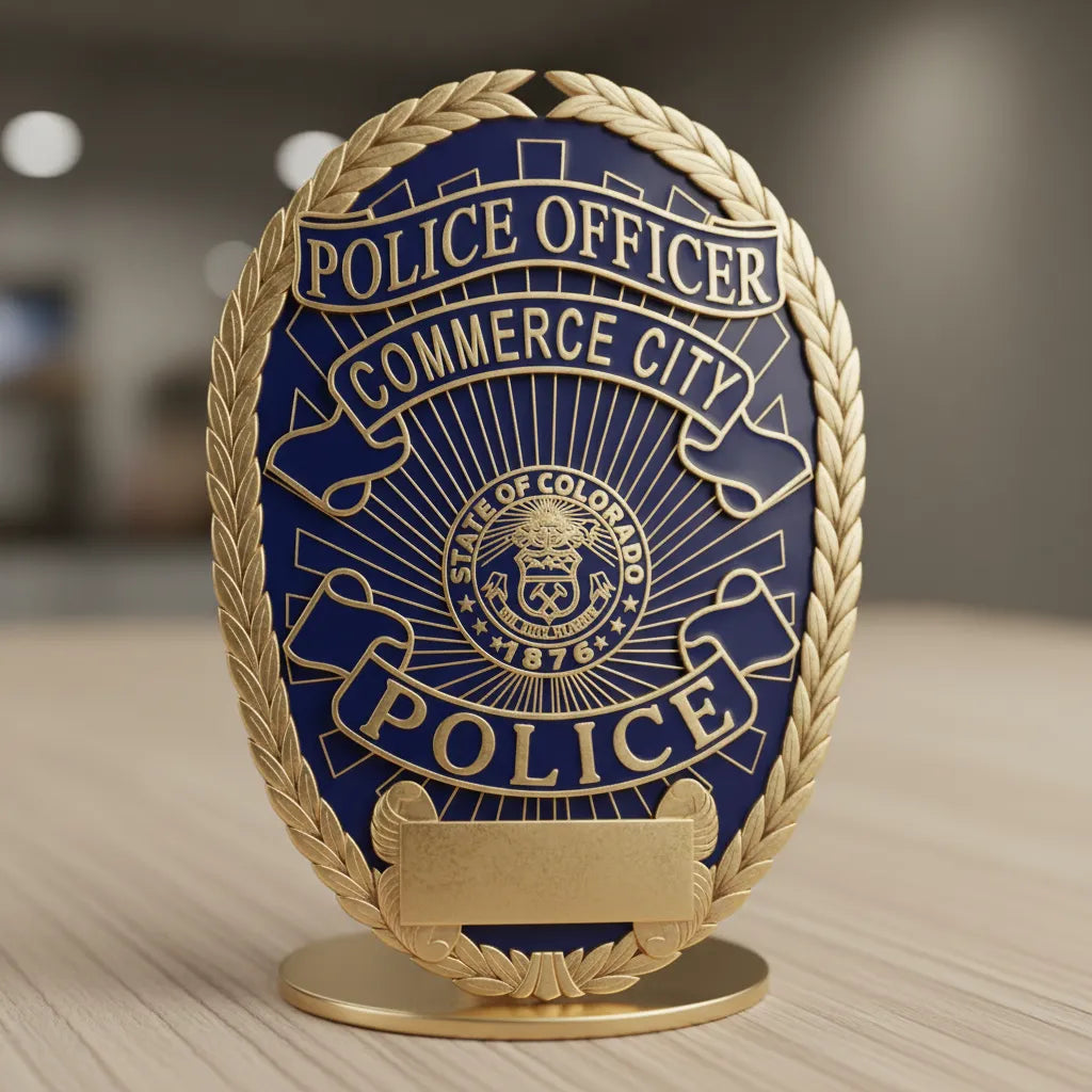 Commerce City Police Officer Badge SVG

Colorado Law Enforcement Vector Design

Laurel Wreath Police Badge Engraving File

Commerce City CO Police Sign CNC File

Colorado State Seal Badge Vector for Lasers