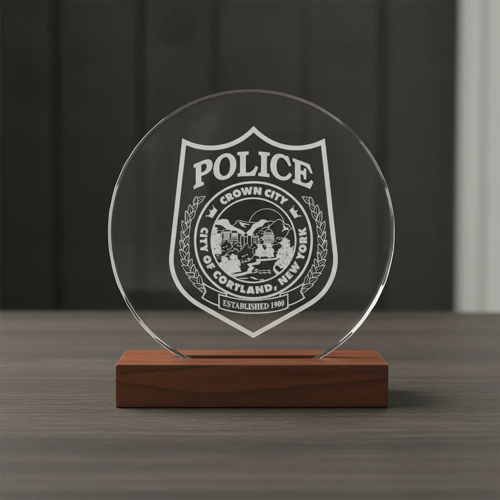 Cortland Police Patch SVG

New York Law Enforcement Vector

Crown City Shield Emblem

Officer Plaque Engraving File

Cortland Police Sign CNC File