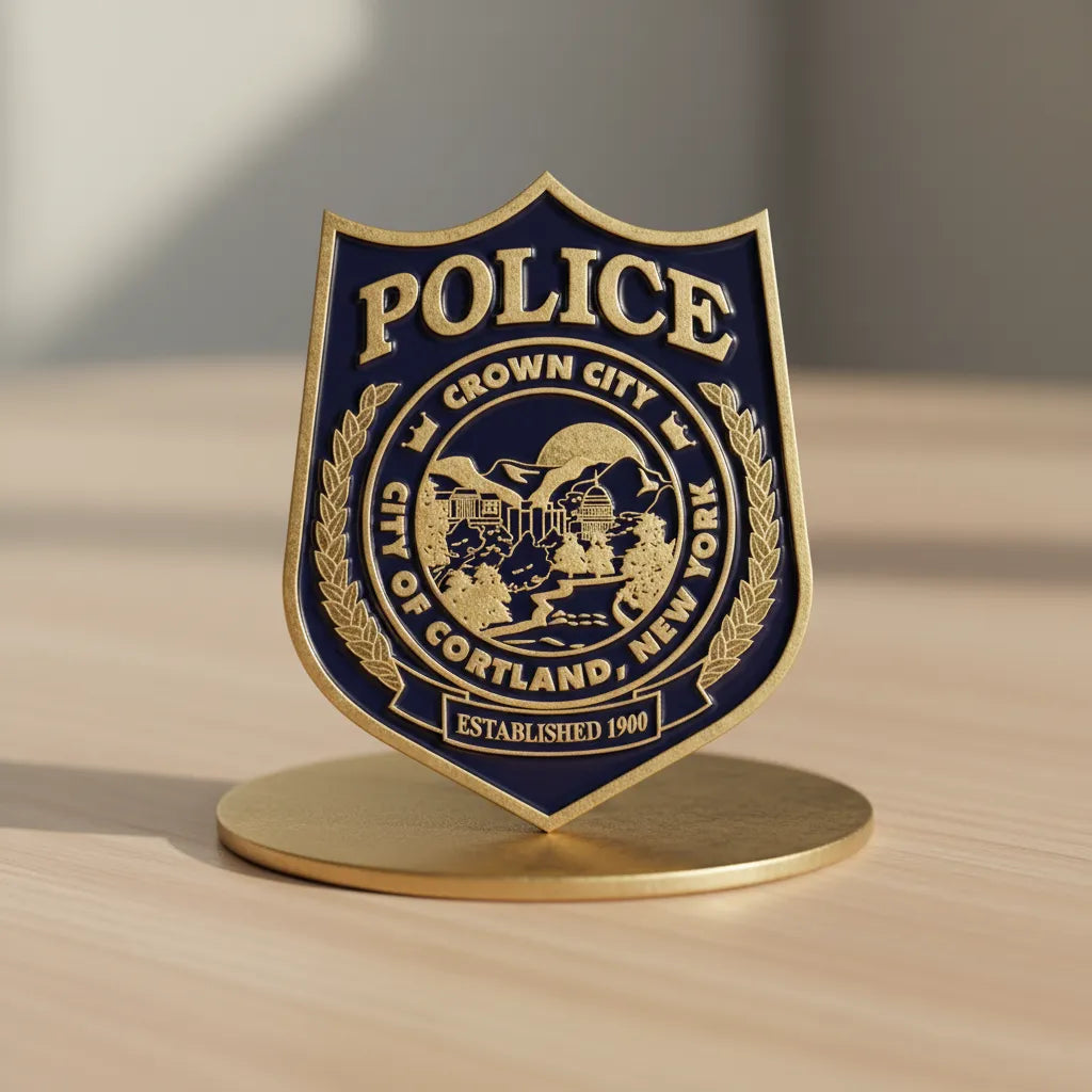 Cortland Police Patch SVG

New York Law Enforcement Vector

Crown City Shield Emblem

Officer Plaque Engraving File

Cortland Police Sign CNC File
