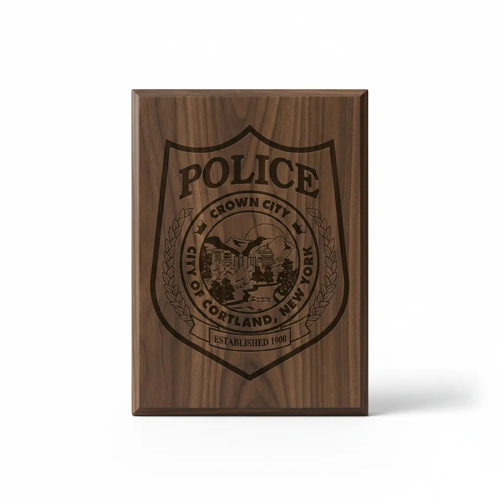 Cortland Police Patch SVG

New York Law Enforcement Vector

Crown City Shield Emblem

Officer Plaque Engraving File

Cortland Police Sign CNC File