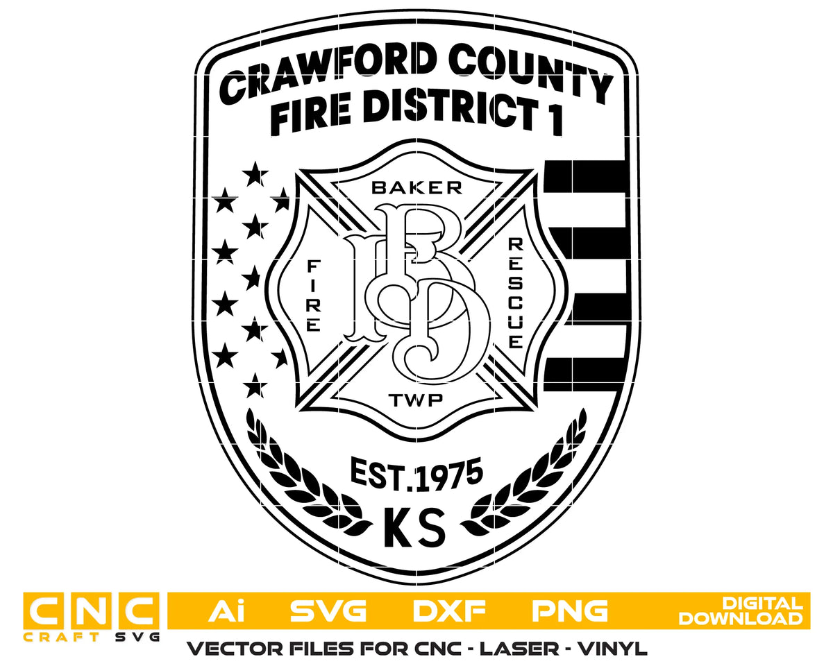 Crawford County Fire District No. 1 Patch Kansas SVG Firefighter Vector